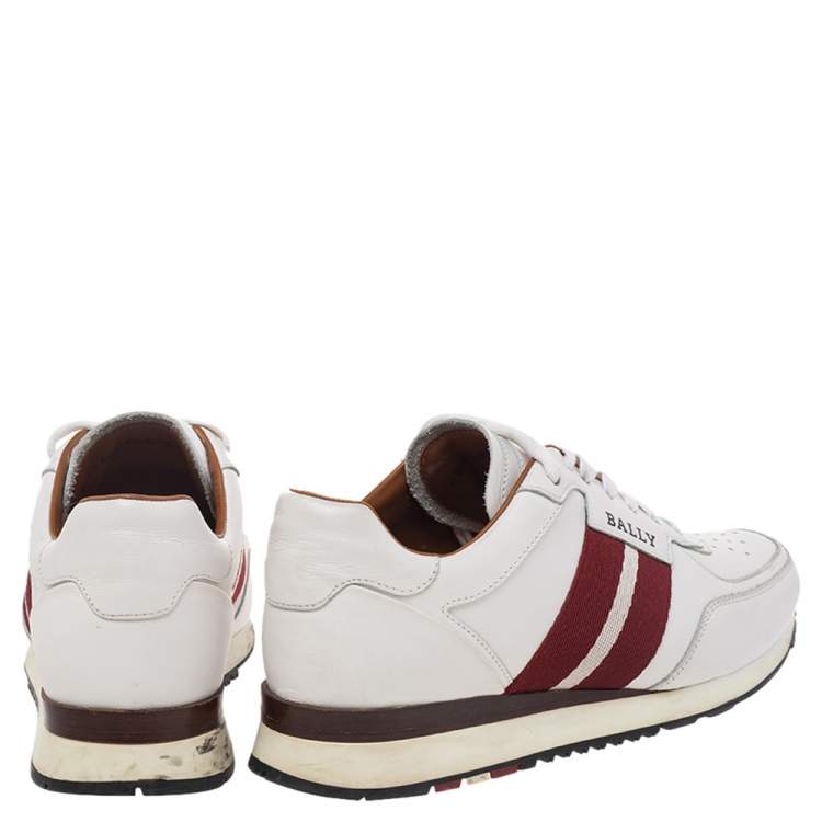 Pre Owned Bally White Leather Web Astel Low Top Sneaker 40.5