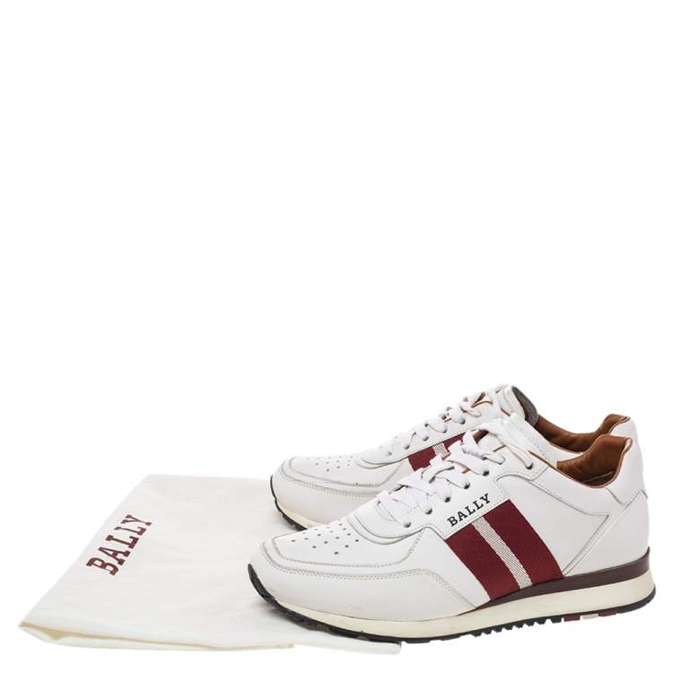 Pre Owned Bally White Leather Web Astel Low Top Sneaker 40.5