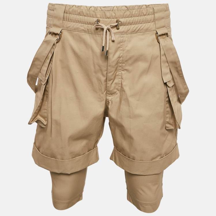 Pre Owned Balmain Beige Cotton Strap Detail Cargo Shorts M