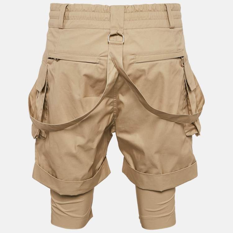 Pre Owned Balmain Beige Cotton Strap Detail Cargo Shorts M