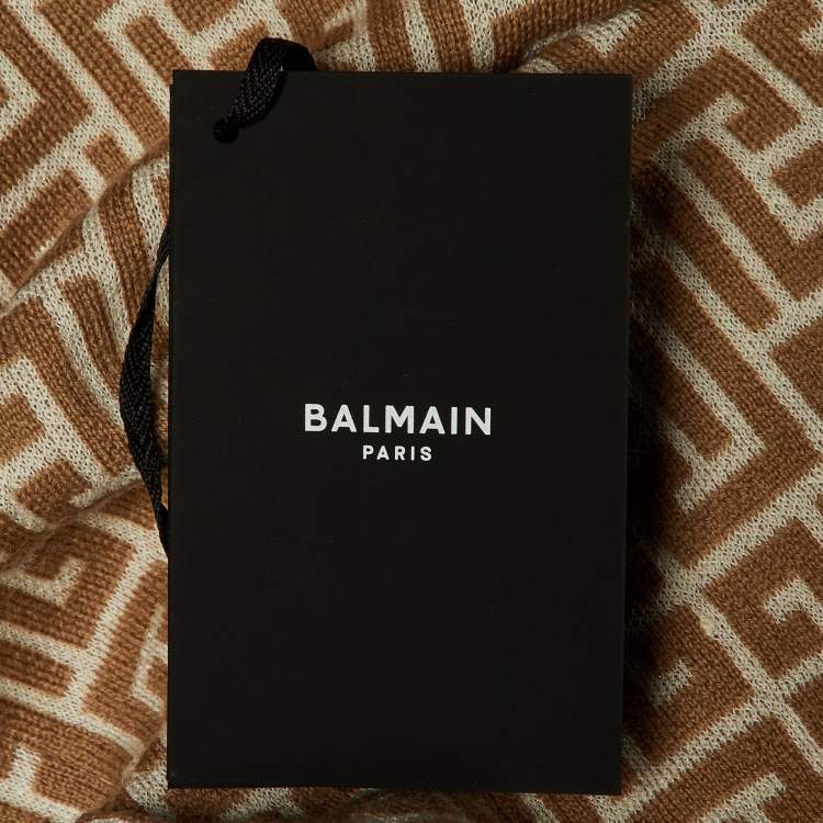 Pre Owned Balmain Beige Monogram Wool & Linen Knit Polo T-Shirt M