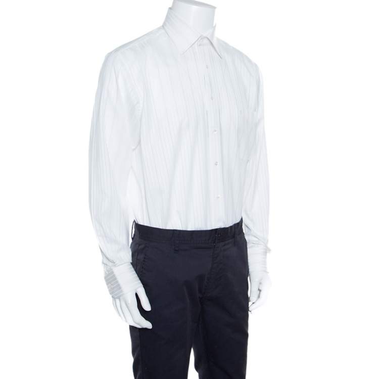 Stærk vind Eftermæle Maiden Balmain Off White Striped Cotton Long Sleeve Button Front Two Ply Shirt L  Balmain | TLC