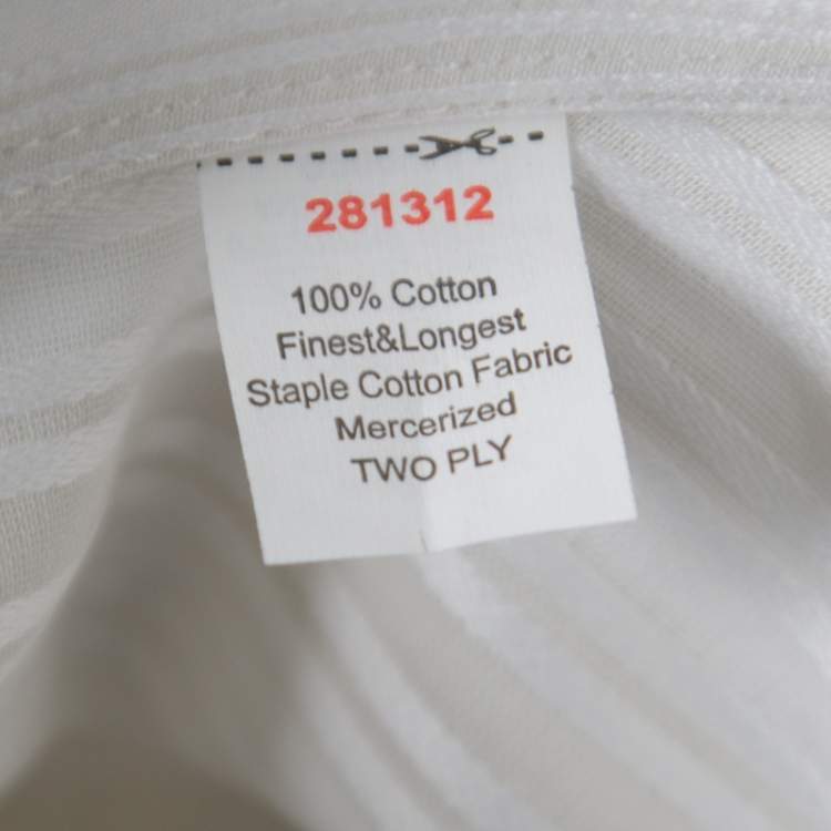 Pre Owned Balmain Off White Striped Cotton Long Sleeve Button Front Two Ply Shirt L