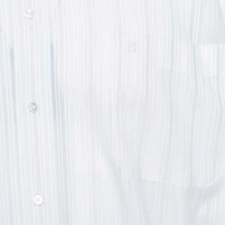 Pre Owned Balmain Off White Striped Cotton Long Sleeve Button Front Two Ply Shirt L