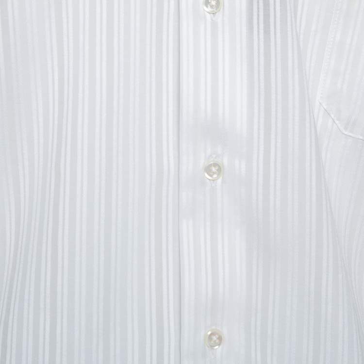 Pre Owned Balmain Cream Striped Cotton Long Sleeve Button Front Two Ply Shirt L
