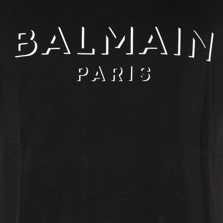 Pre Owned Balmain Black 3D Logo Printed Cotton Crewneck T-Shirt M