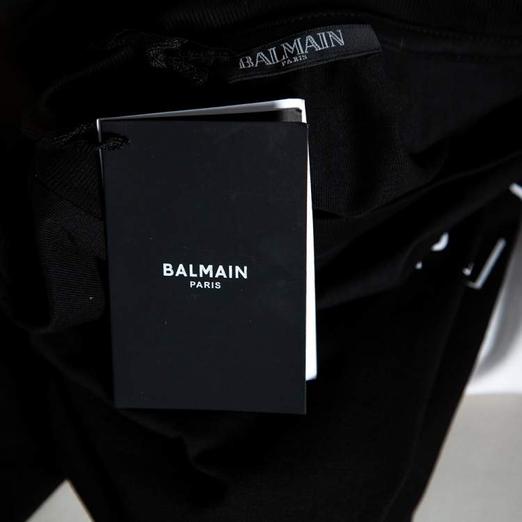 Pre Owned Balmain Black 3D Logo Printed Cotton Crewneck T-Shirt S