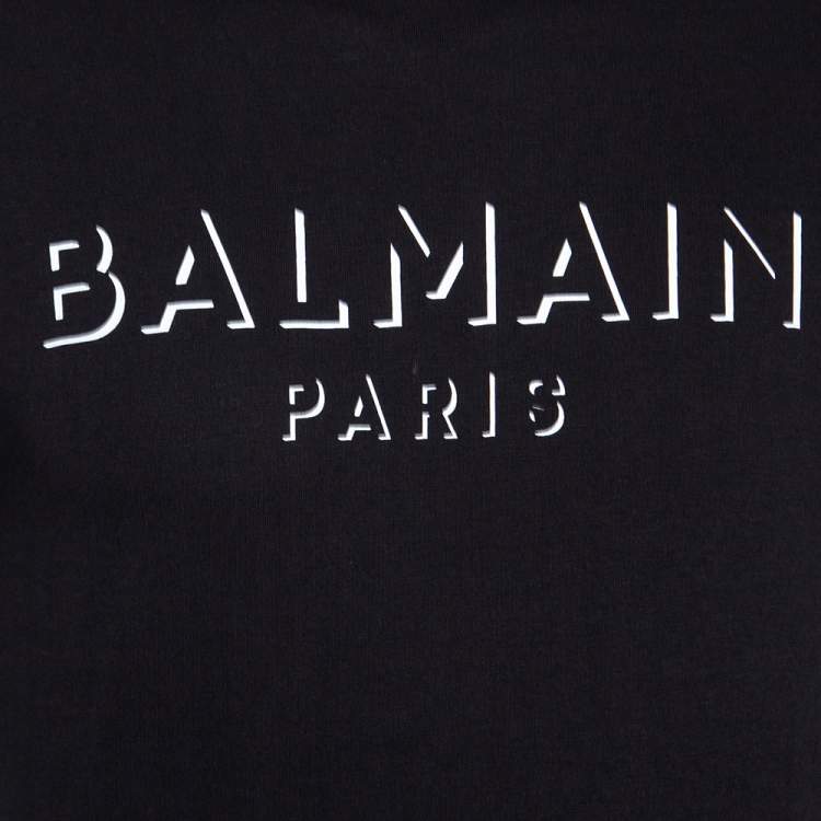 Pre Owned Balmain Black 3D Logo Printed Cotton Crewneck T-Shirt S