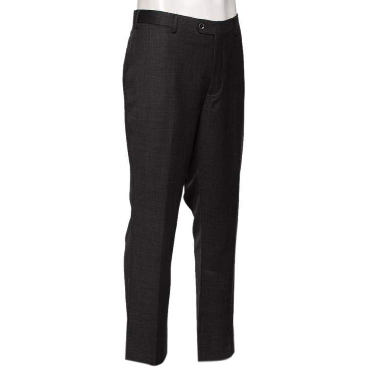 Pre Owned Balmain Charcoal Grey Wool Super 100's Pants 4XL