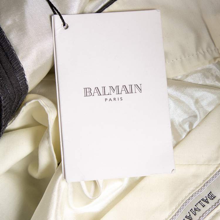 Pre Owned Balmain Grey Wool Super 130's Pants 4XL