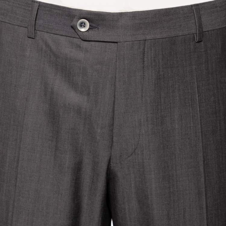 Pre Owned Balmain Grey Wool Super 130's Pants 4XL