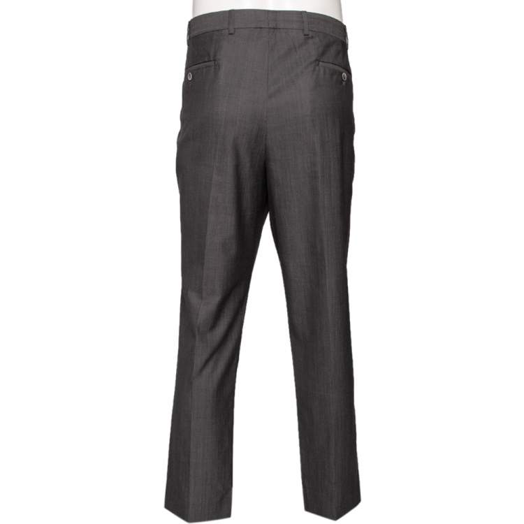 Pre Owned Balmain Grey Wool Super 130's Pants 4XL