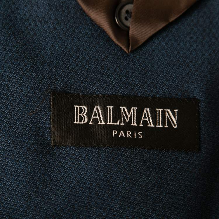 Pre Owned Balmain Blue Cotton Elbow Patch Detail Single Breasted Blazer XXXL