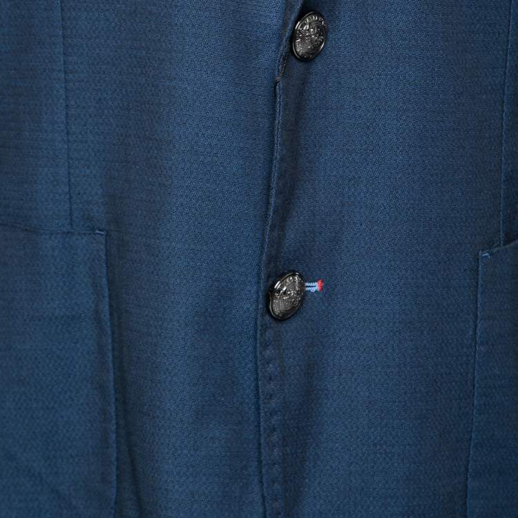 Pre Owned Balmain Blue Cotton Elbow Patch Detail Single Breasted Blazer XXXL