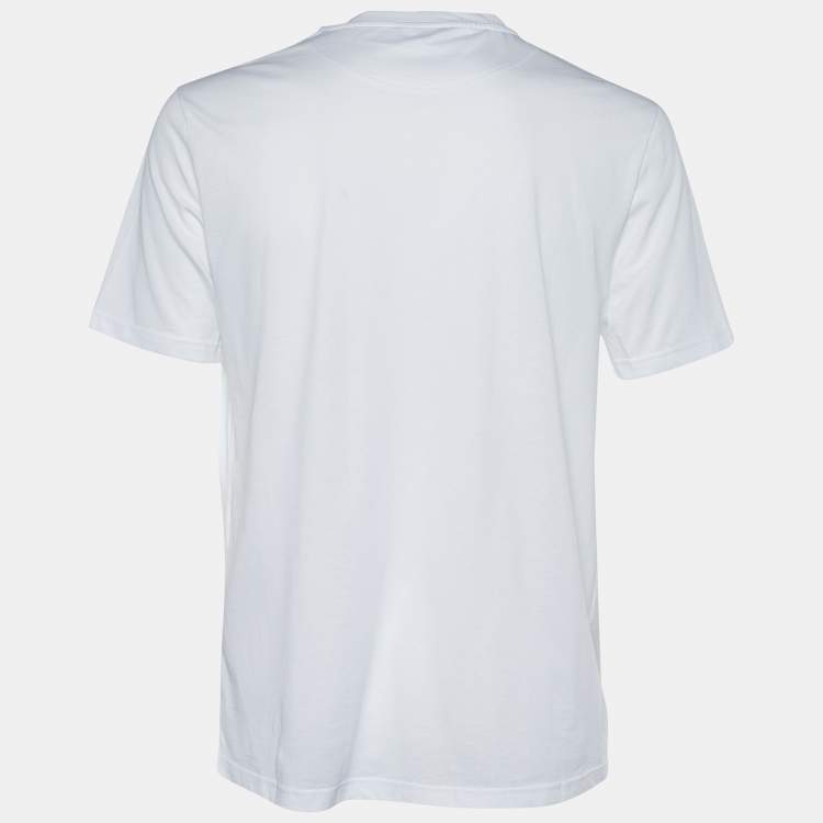 Pre Owned Balmain White Logo Embroidered Cotton Crew Neck T-Shirt L