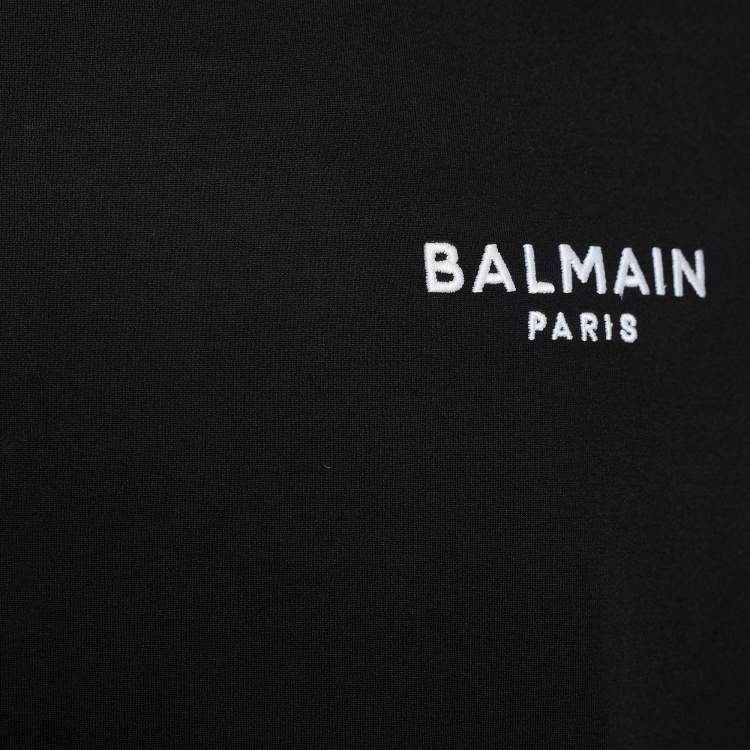 Pre Owned Balmain Black Logo Embroidered Cotton Crew Neck T-Shirt M