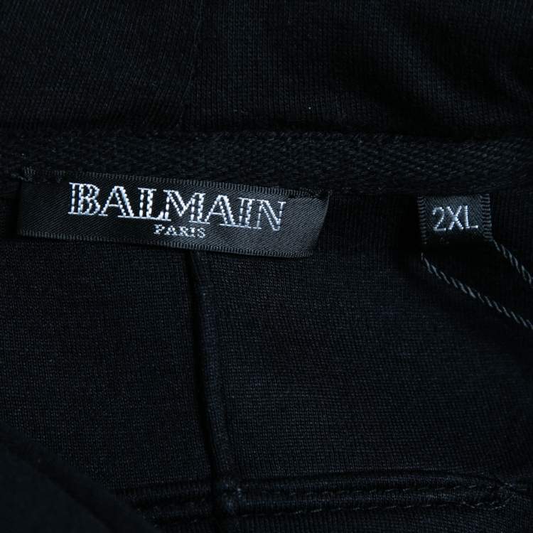 Pre Owned Balmain Black Neoprene Zip-Up Logo Print Hooded Jacket 2XL