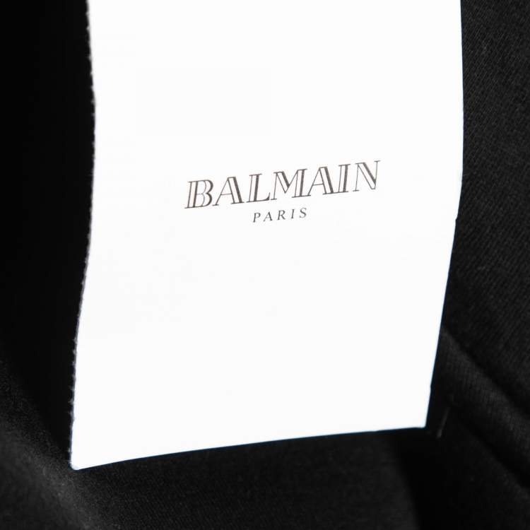 Pre Owned Balmain Black Neoprene Zip-Up Logo Print Hooded Jacket 2XL