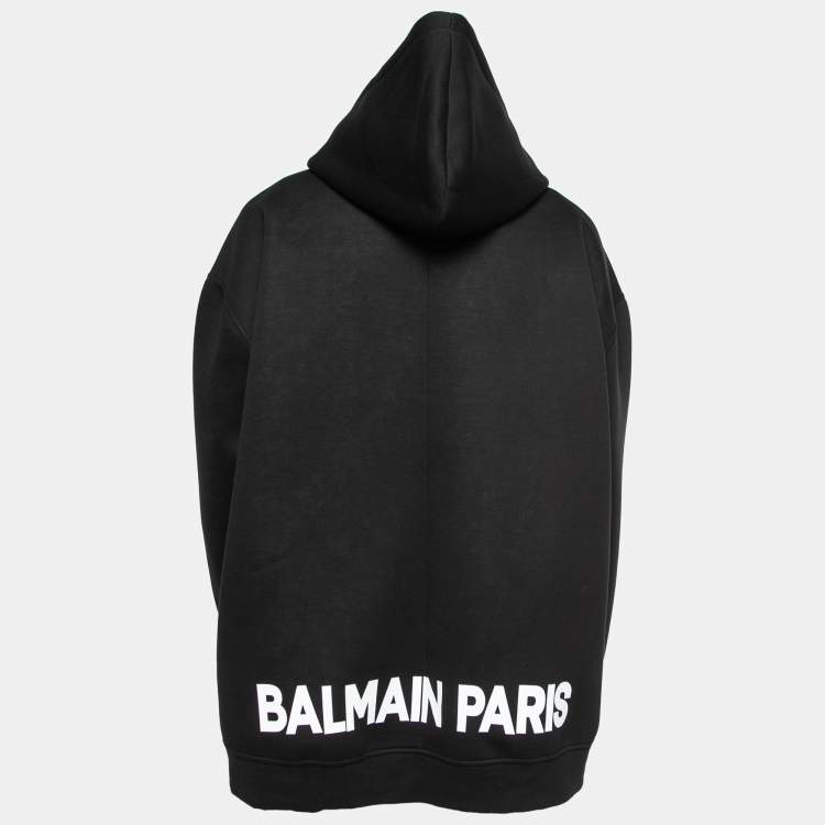 Balmain Black Neoprene Zip-Up Logo Print Hooded Jacket 2XL Balmain
