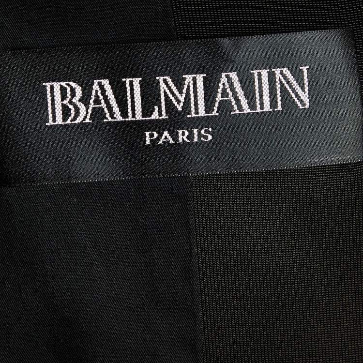 Pre Owned Balmain Black Jersey Belted Double Breasted Long Jacket M