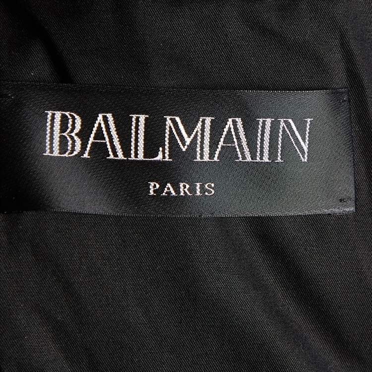 Pre Owned Balmain Monochrome Houndstooth Tweed Fringe Detail Blazer S