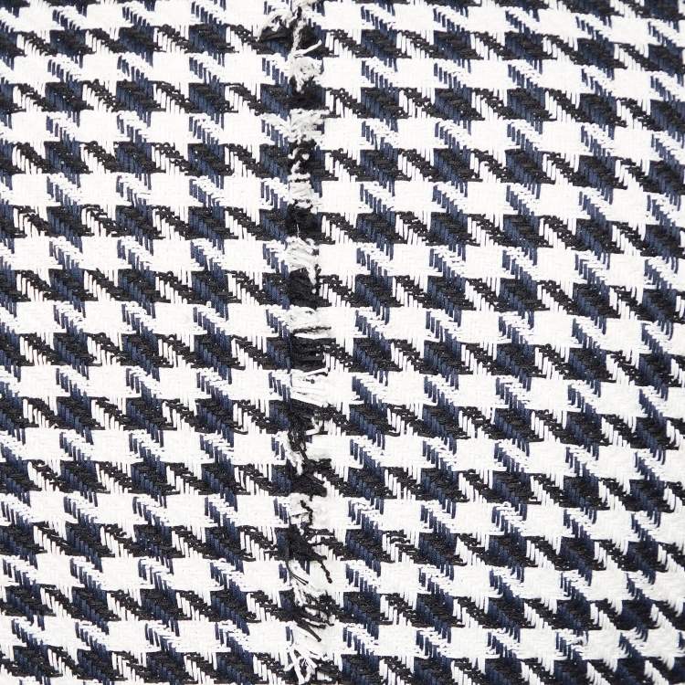 Pre Owned Balmain Monochrome Houndstooth Tweed Fringe Detail Blazer S