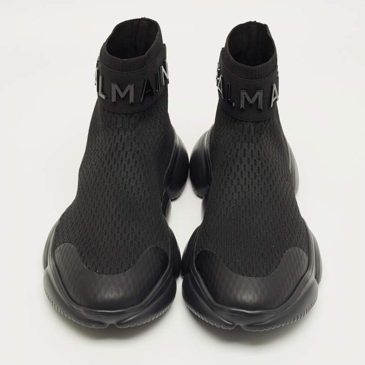 Pre Owned Balmain Black Stretch Knit Sock High Slip On Sneakers Size 44