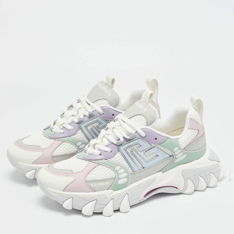 Pre Owned Balmain B-East Pb Size 41 Multicolor Leather and Mesh Lace Up Sneakers