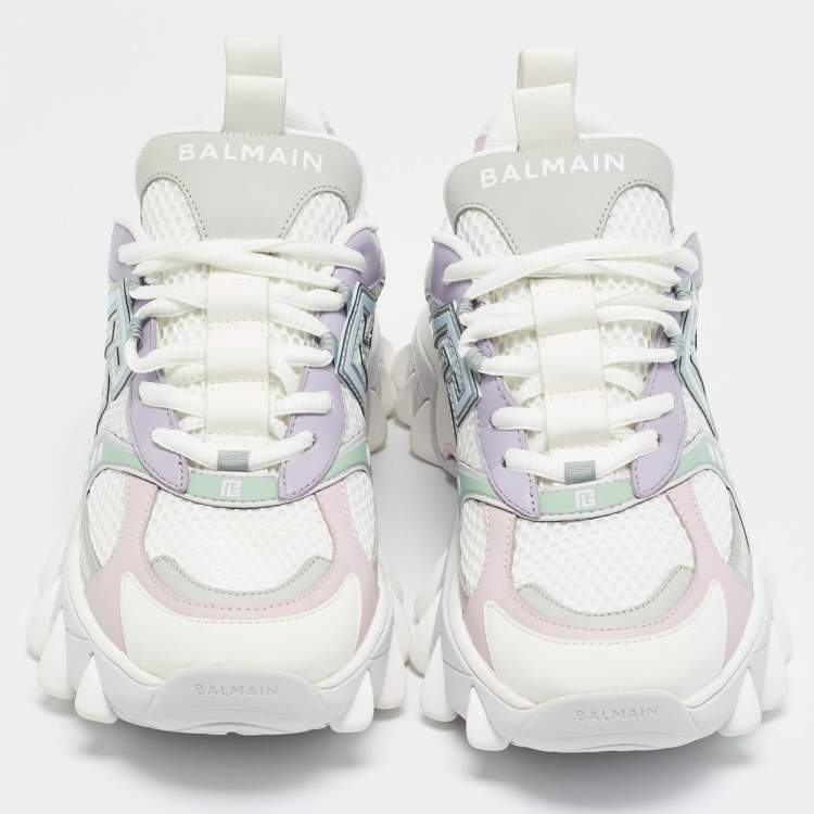 Pre Owned Balmain B-East Pb Size 41 Multicolor Leather and Mesh Lace Up Sneakers