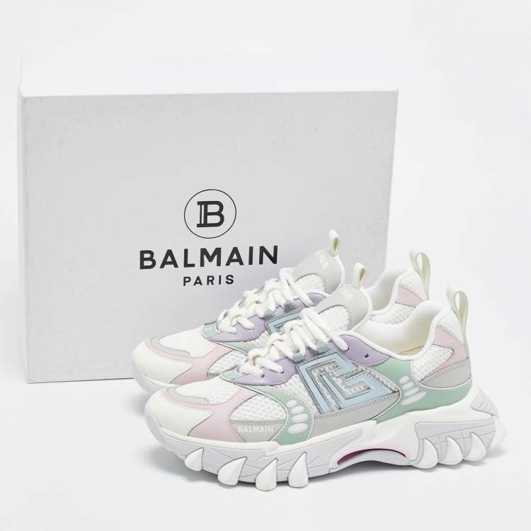 Pre Owned Balmain B-East Pb Size 41 Multicolor Leather and Mesh Lace Up Sneakers
