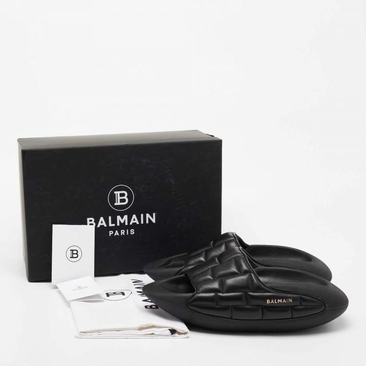 Pre Owned Balmain Black Quilted Leather B-IT Slide Sandals Size 45