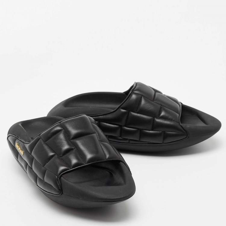 Pre Owned Balmain Black Quilted Leather B-IT Slide Sandals Size 45