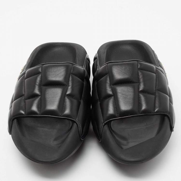 Pre Owned Balmain Black Quilted Leather B-IT Slide Sandals Size 45