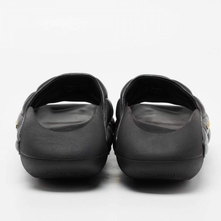 Pre Owned Balmain Black Quilted Leather B-IT Slide Sandals Size 45