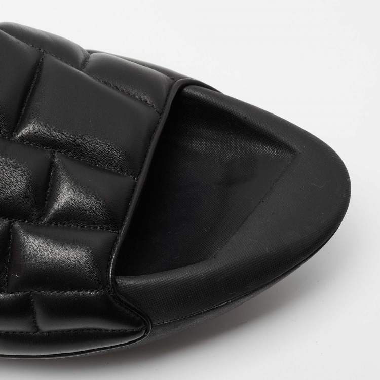 Pre Owned Balmain Black Quilted Leather B-IT Slide Sandals Size 45