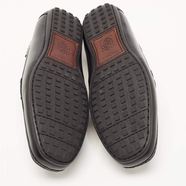 Pre Owned Balmain Black Leather Logo Loafers Size 40