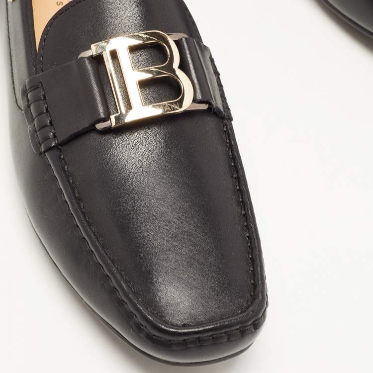 Pre Owned Balmain Black Leather Logo Loafers Size 40