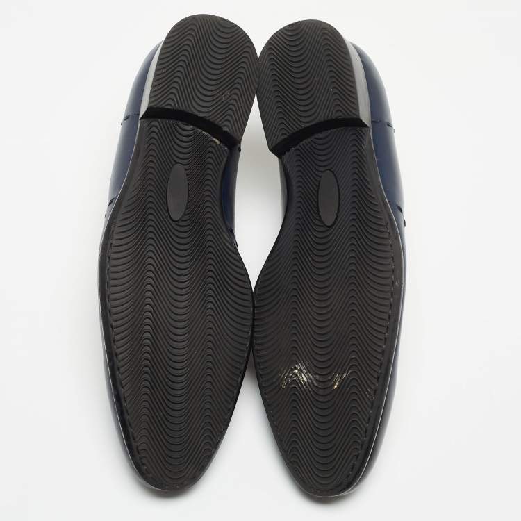 Pre Owned Balmain Navy Blue Leather Lace Up Oxfords Size 42