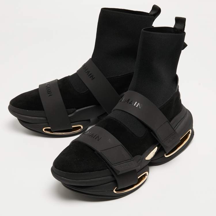 Pre Owned Balmain Black Suede and Rubber High Trainers High Top Sneakers Size 43