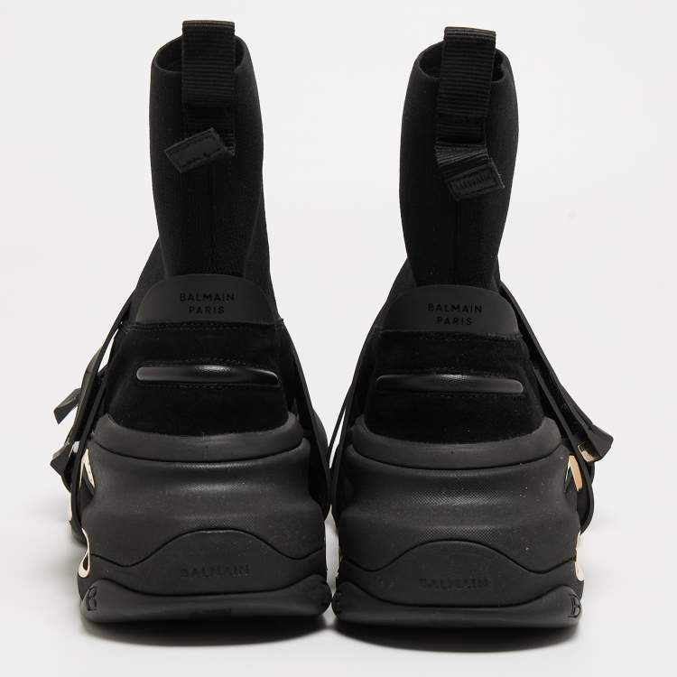 Pre Owned Balmain Black Suede and Rubber High Trainers High Top Sneakers Size 43