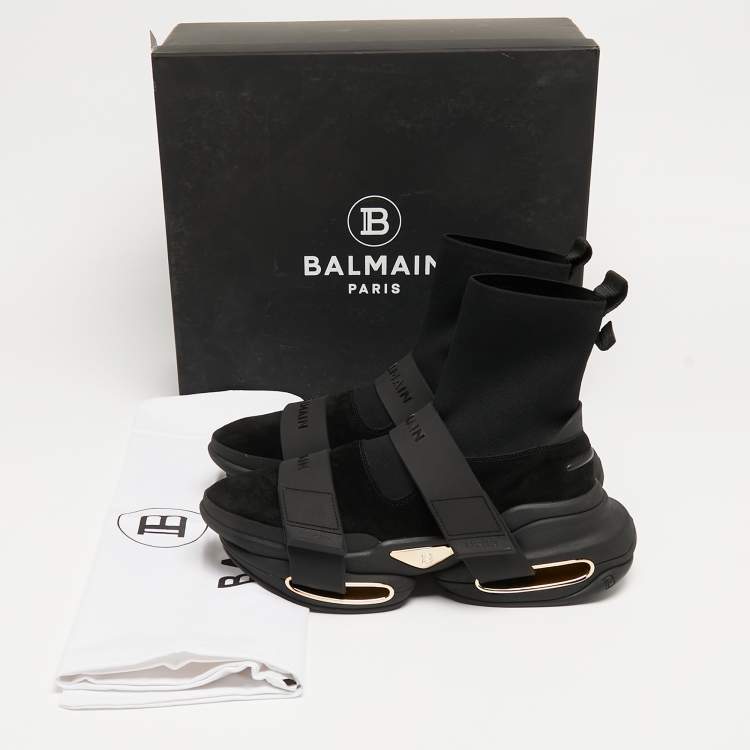 Pre Owned Balmain Black Suede and Rubber High Trainers High Top Sneakers Size 43