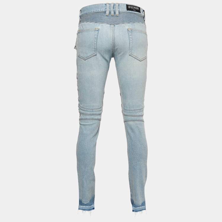 Pre Owned Balmain Blue Washed Denim Skinny Jeans M Waist 32"