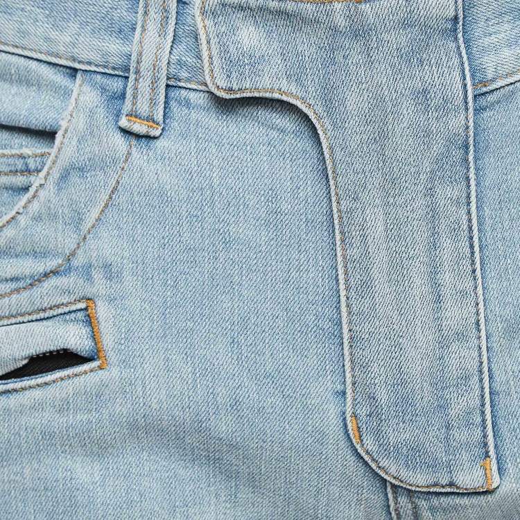 Pre Owned Balmain Blue Washed Denim Skinny Jeans M Waist 32"