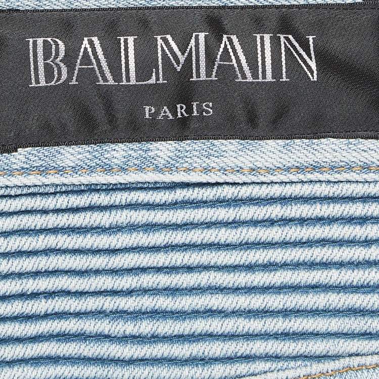 Pre Owned Balmain Blue Washed Denim Skinny Jeans M Waist 32"
