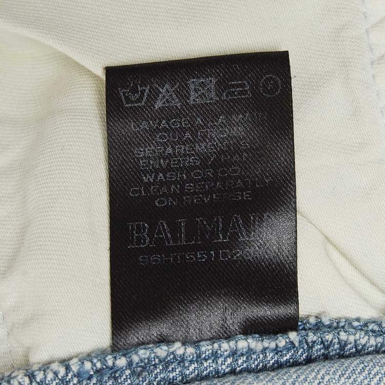 Pre Owned Balmain Blue Washed Denim Skinny Jeans M Waist 32"