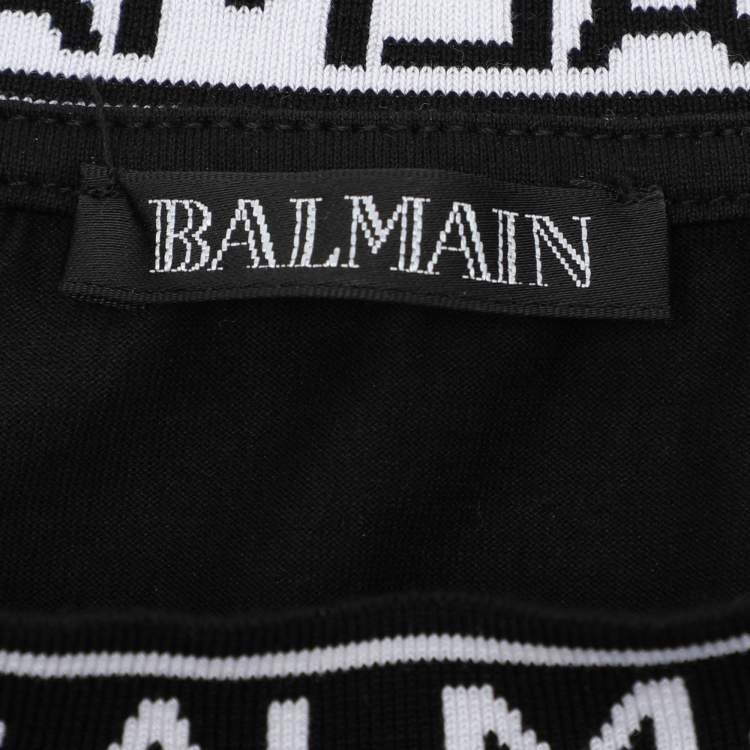 Pre Owned Balmain Black Cotton Crew Neck Logo T-Shirt M