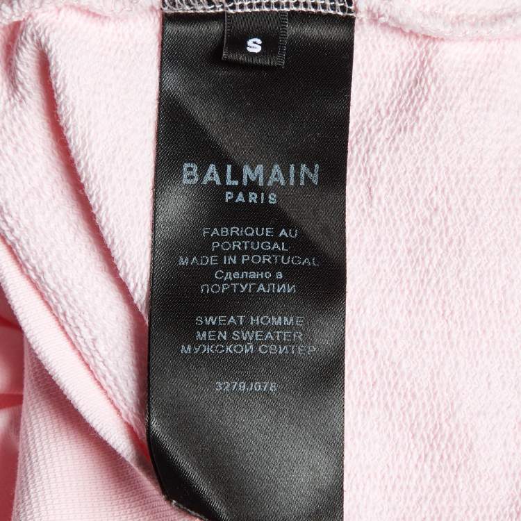 Pre Owned Balmain Pink Logo Print Cotton Crew Neck Sweatshirt S