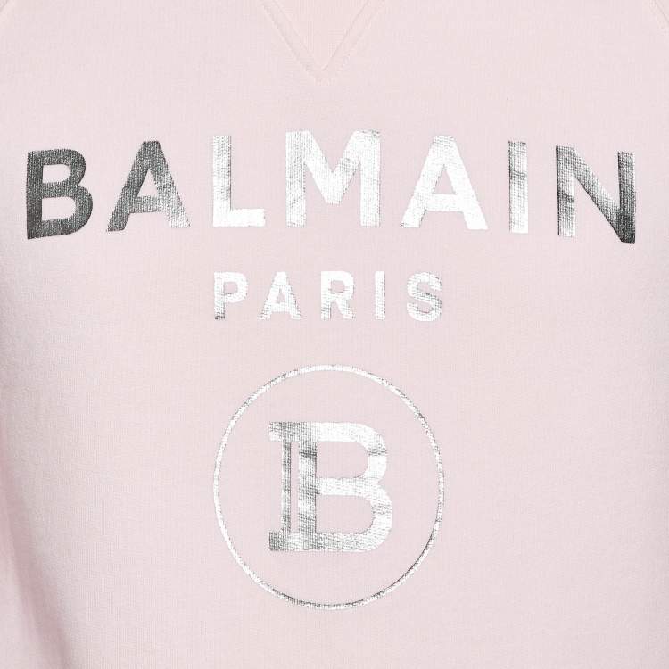 Pre Owned Balmain Pink Logo Print Cotton Crew Neck Sweatshirt S