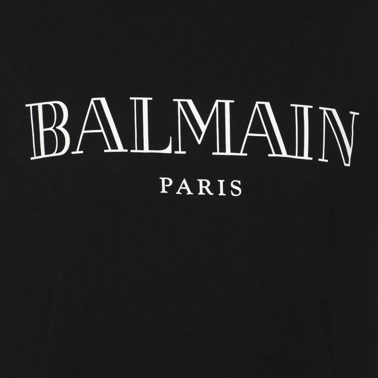 Pre Owned Balmain Black Cotton Printed Logon Short Sleeves T-Shirt M