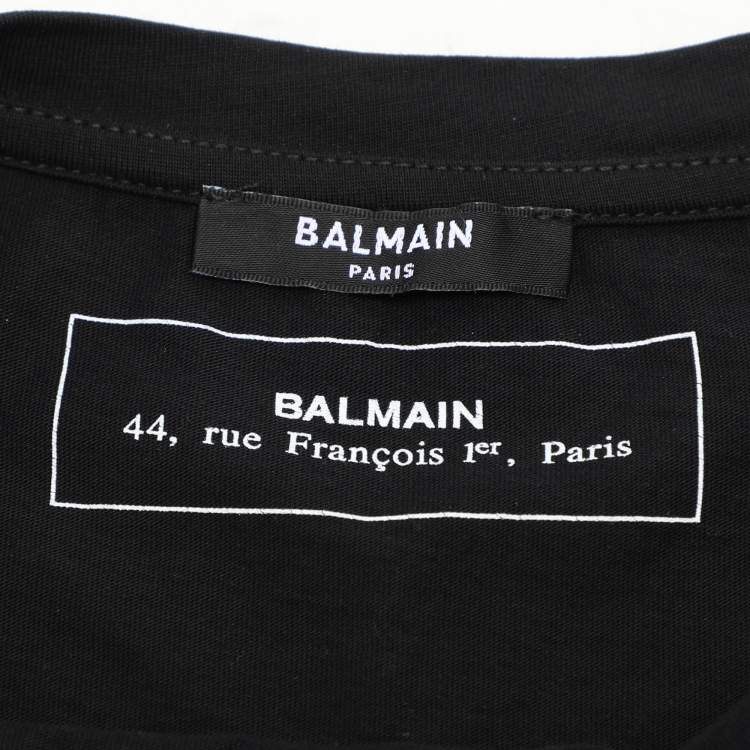 Pre Owned Balmain Black Cotton Printed Logon Short Sleeves T-Shirt M